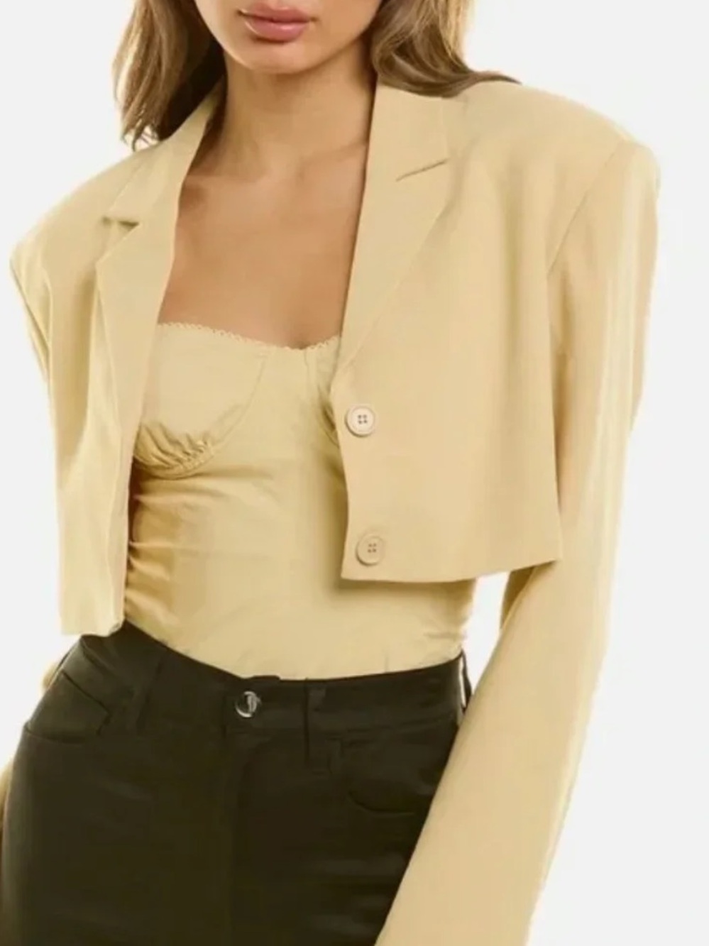Danielle Bernstein by WeWoreWhat Cropped Butter Yellow Blazer Jacket